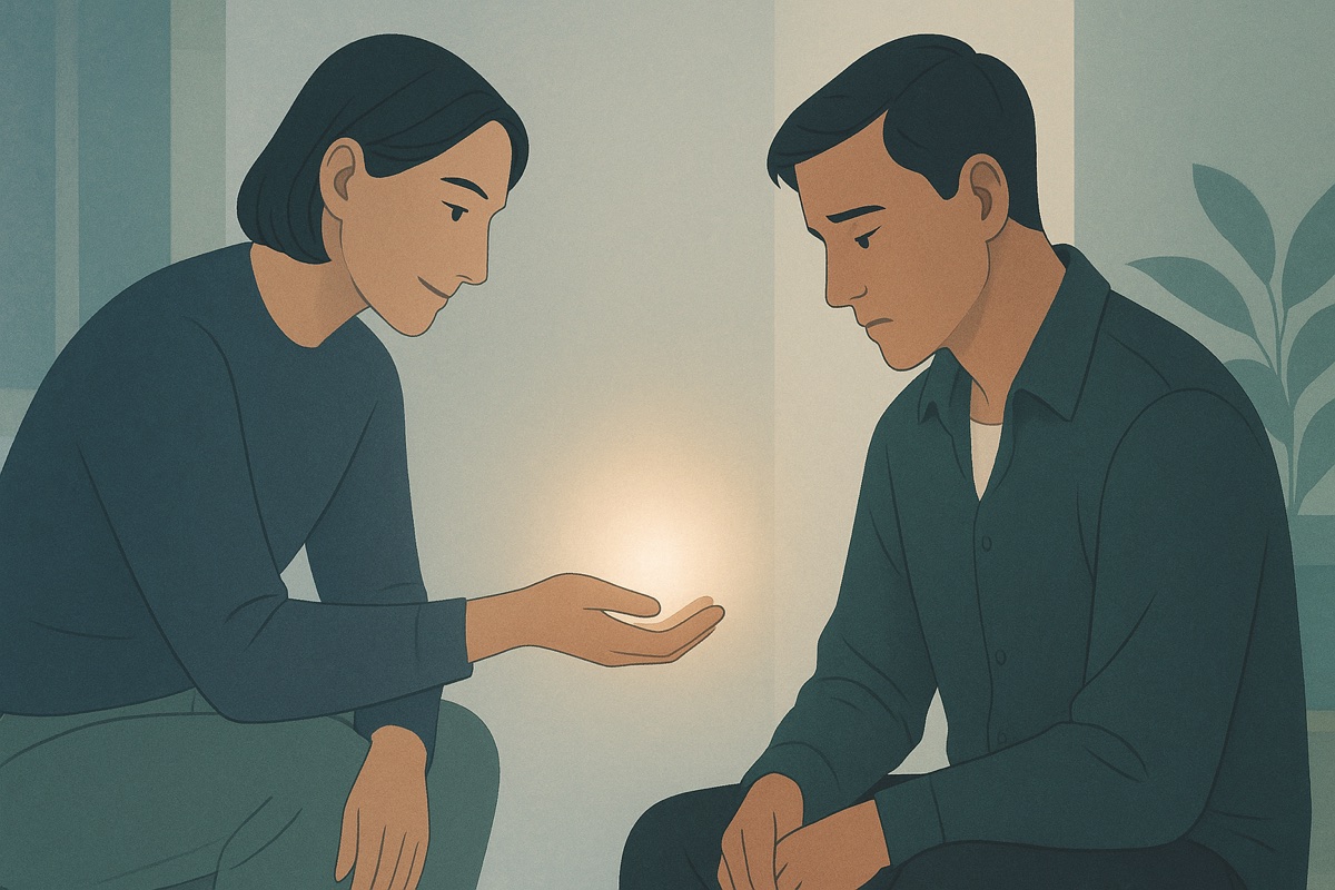 誰かにそっと手を差し伸べる人。利他の心を表すイメージ