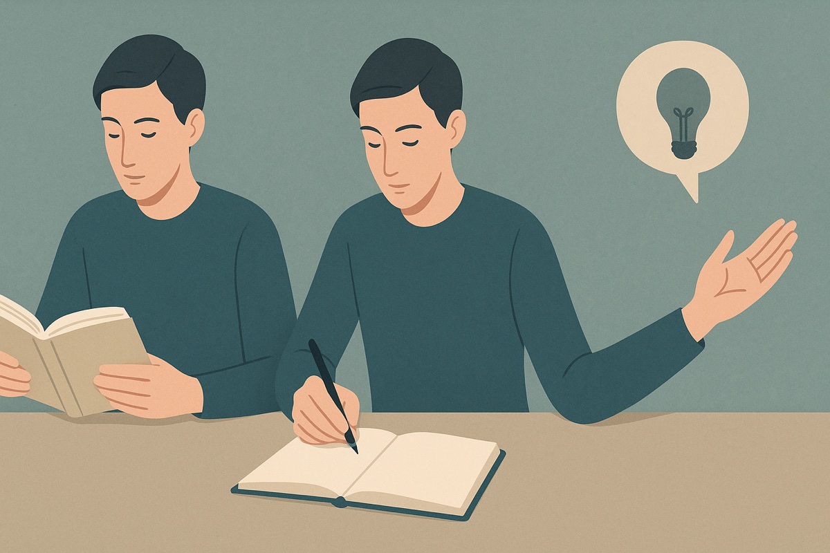 本を読み、書き、人に話す人。インプットをアウトプットに変えるイメージ