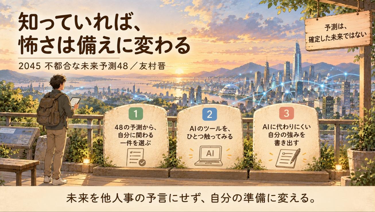 『2045 不都合な未来予測48』要約図:知っていれば、怖さは備えに変わる