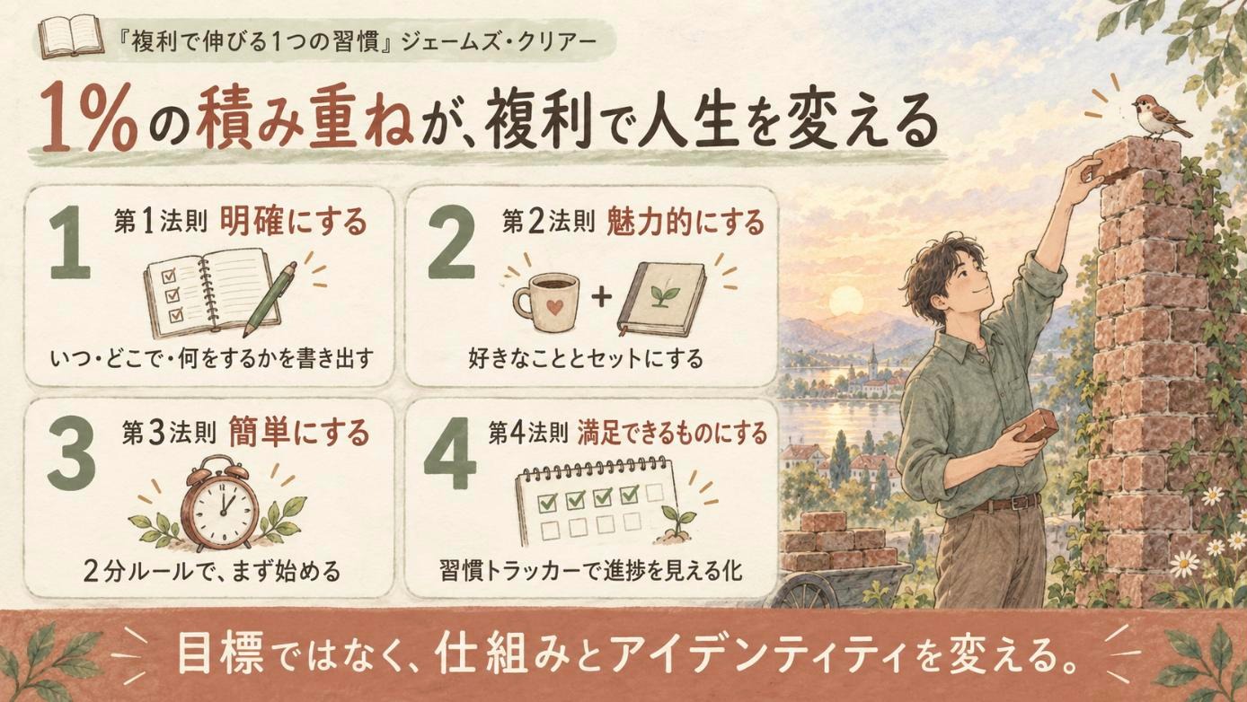 『複利で伸びる1つの習慣』要約図:1%の積み重ねが、複利で人生を変える