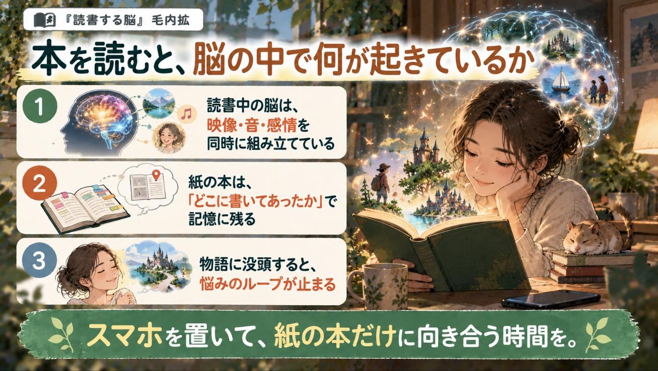 『読書する脳』要約図：本を読むと、脳の中で何が起きているか