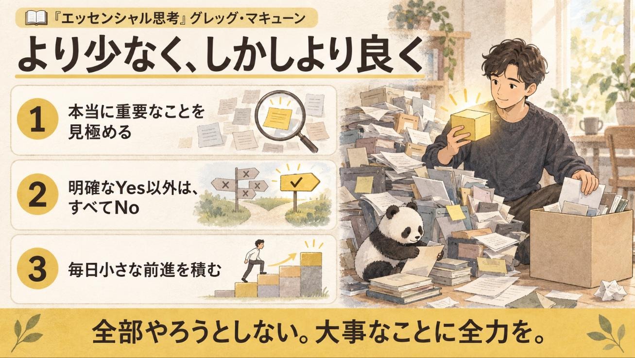 『エッセンシャル思考』要約図：より少なく、しかしより良く