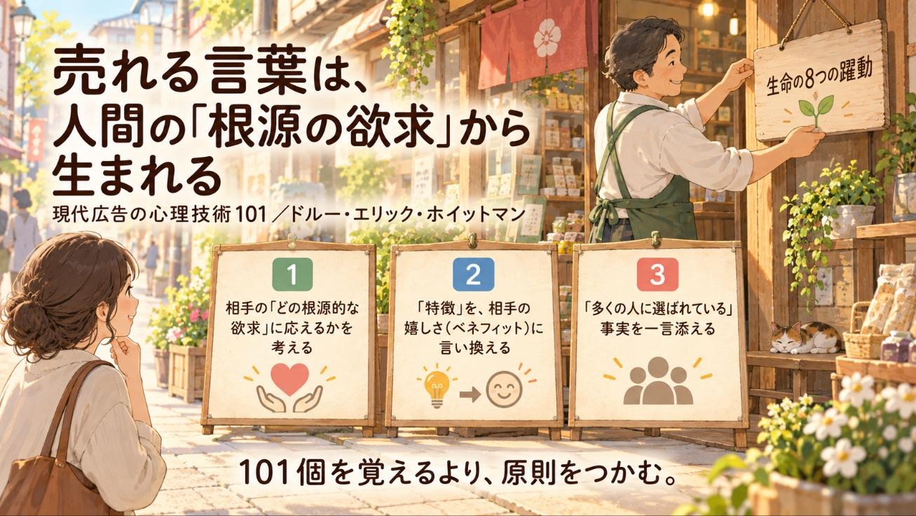 『現代広告の心理技術101』要約図：売れる言葉は根源の欲求から生まれる