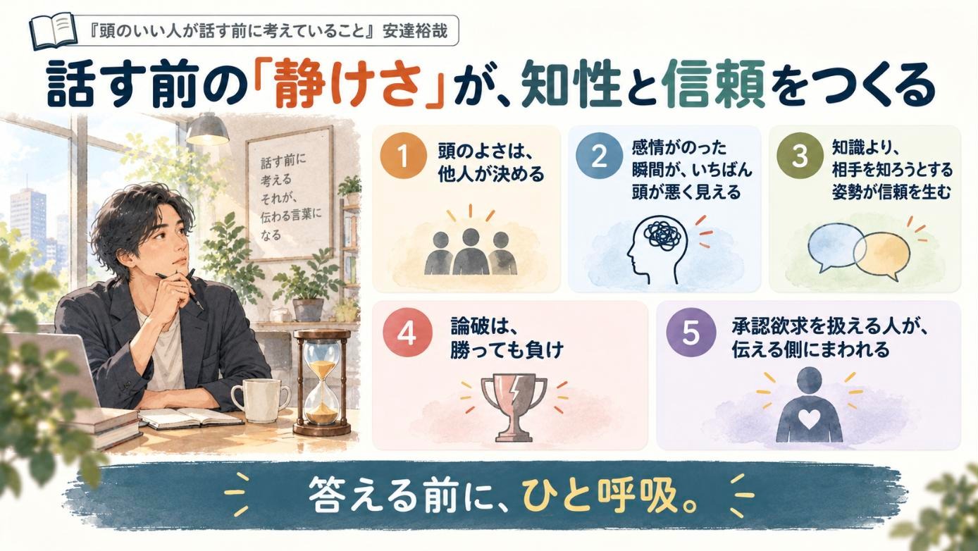 『頭のいい人が話す前に考えていること』要約図:話す前の「静けさ」が、知性と信頼をつくる