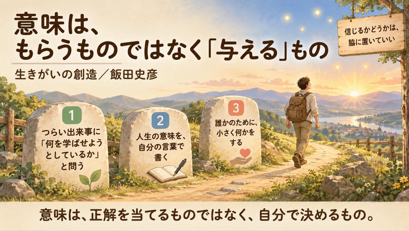 『生きがいの創造』要約図:意味は、もらうものではなく与えるもの