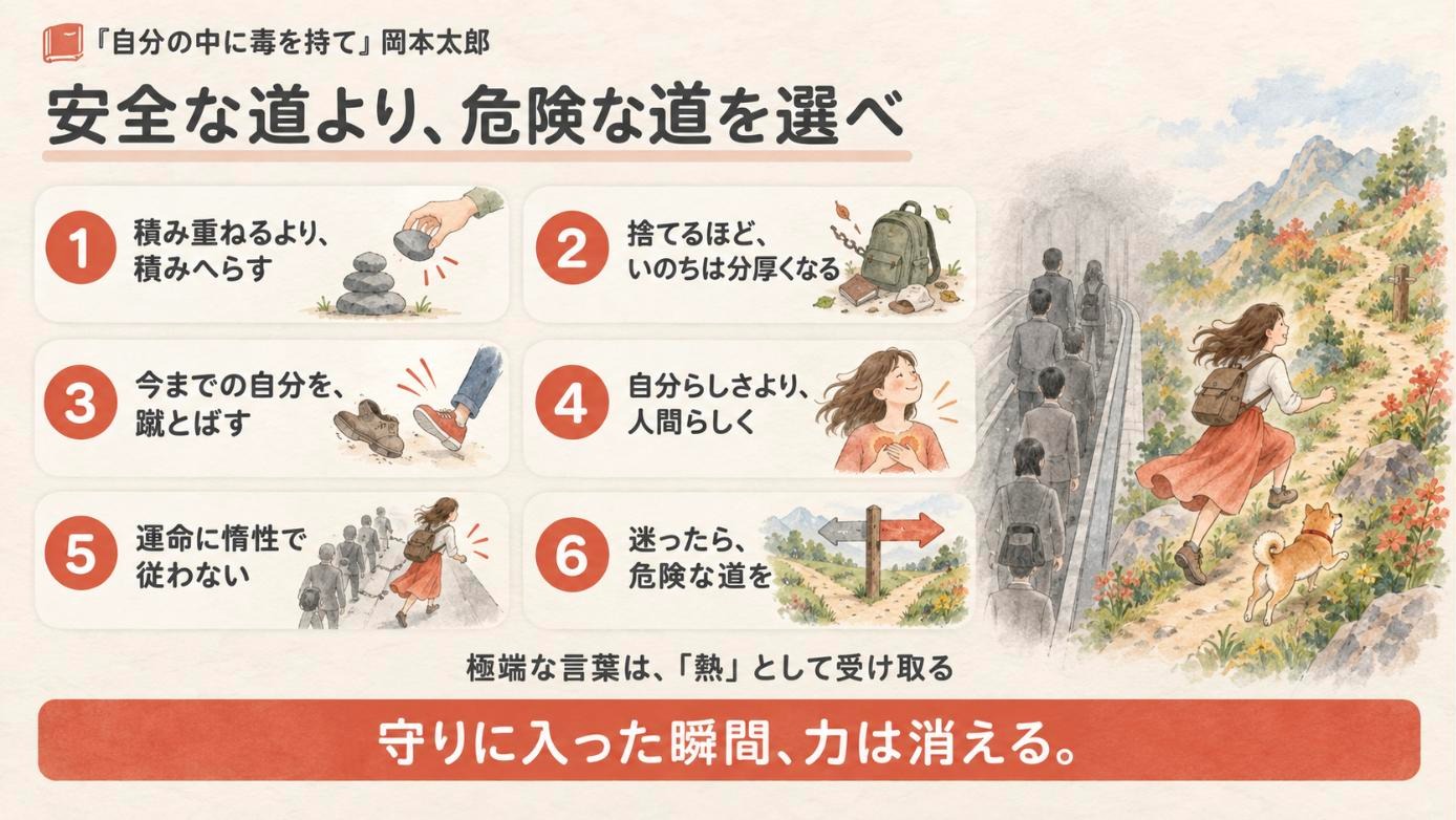 『自分の中に毒を持て』要約図：安全な道より、危険な道を選べ