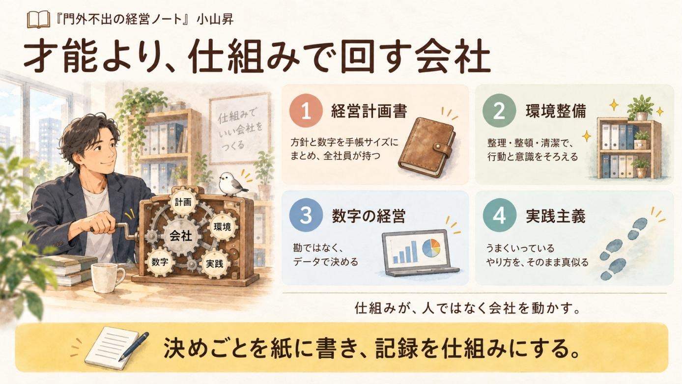 『門外不出の経営ノート』要約図:才能より、仕組みで回す会社