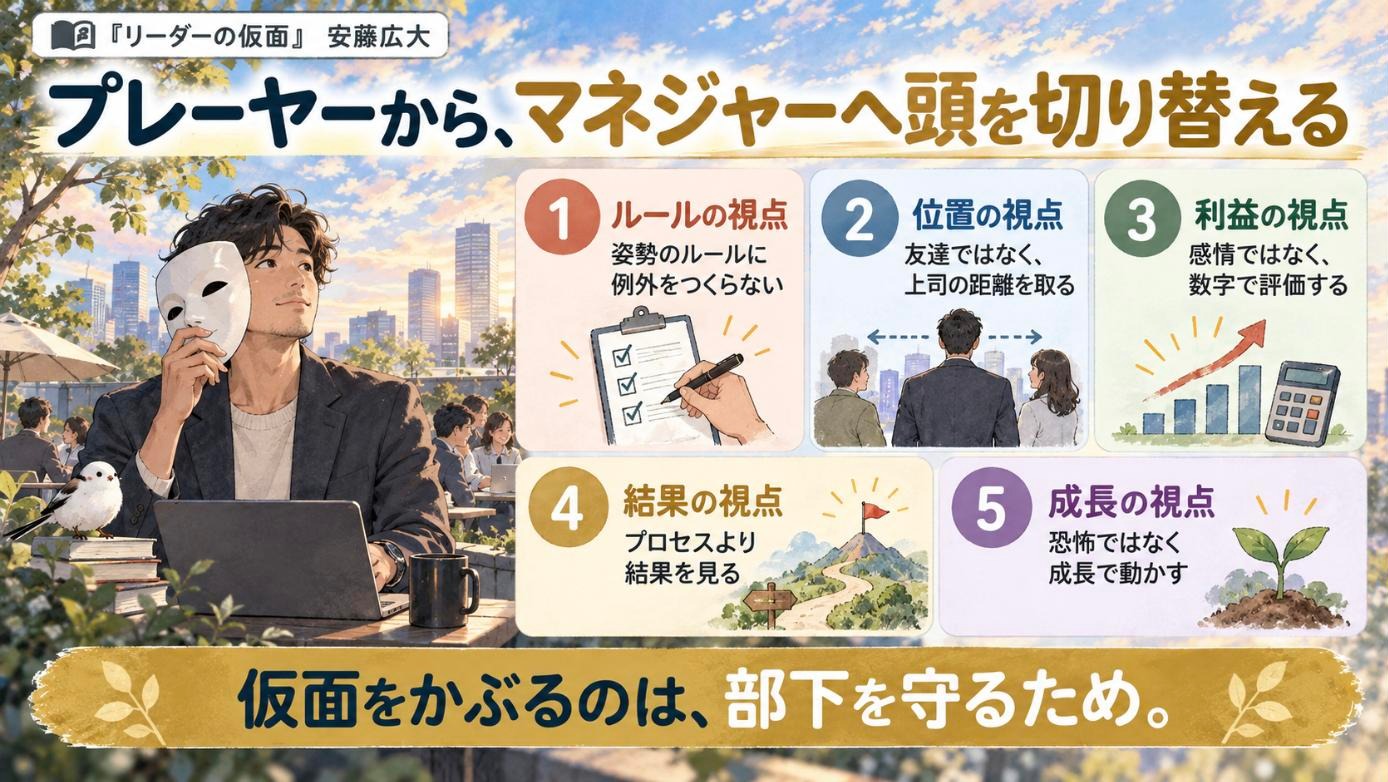『リーダーの仮面』要約図:プレーヤーから、マネジャーへ頭を切り替える
