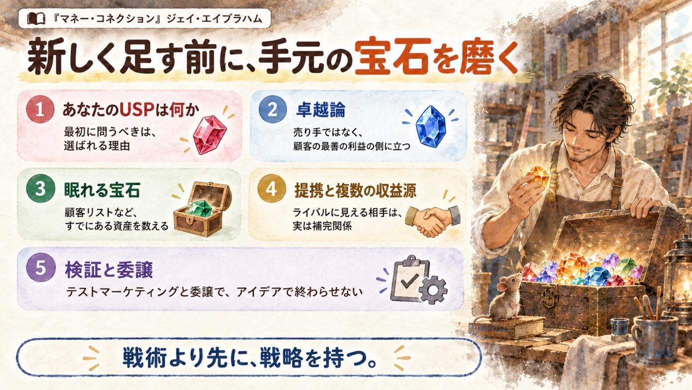 『マネー・コネクション』要約図:新しく足す前に、手元の宝石を磨く