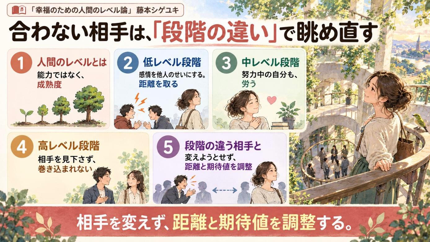 『幸福のための人間のレベル論』要約図：合わない相手は、「段階の違い」で眺め直す