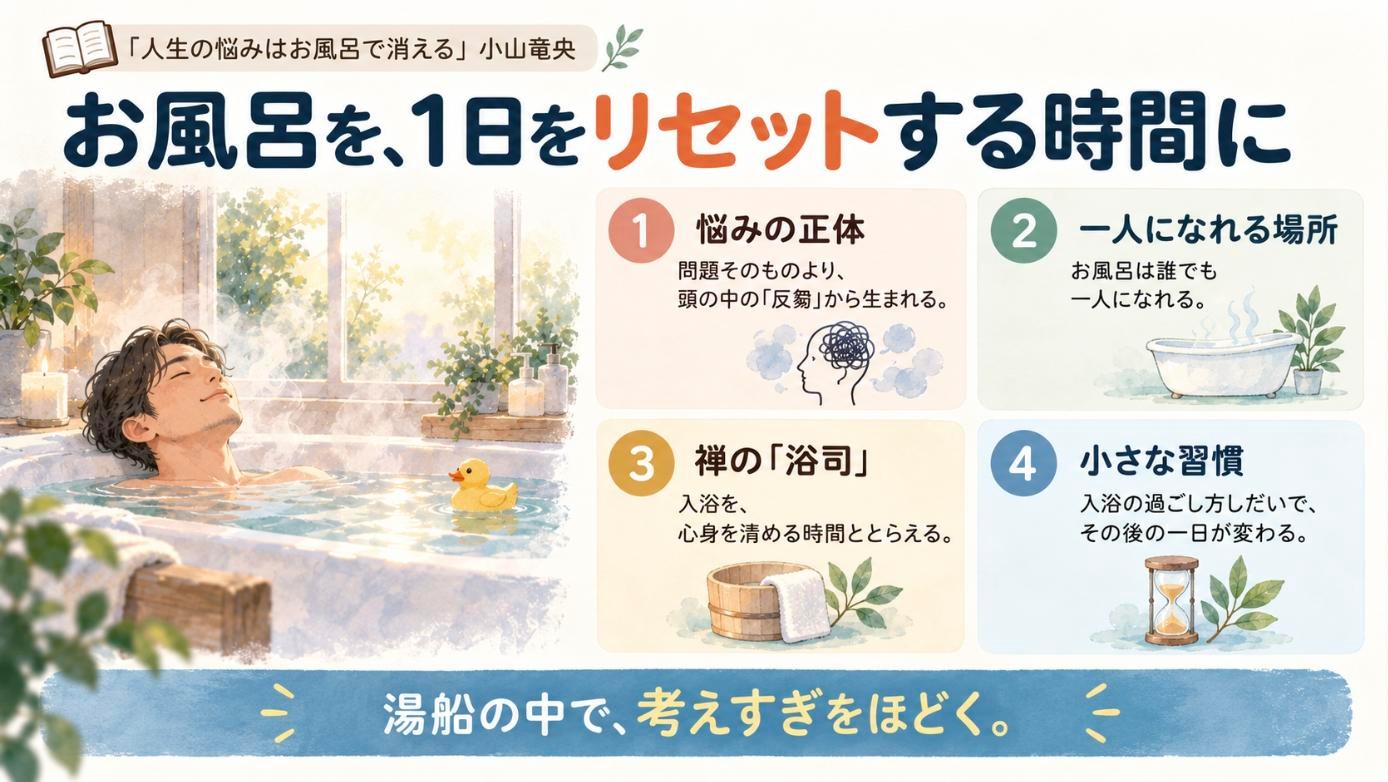 『人生の悩みはお風呂で消える』要約図：お風呂を、1日をリセットする時間に