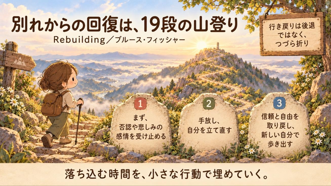 『Rebuilding』要約図:別れからの回復は、19段の山登り