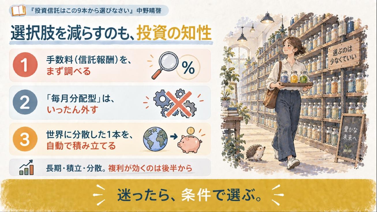 『投資信託はこの9本から選びなさい』要約図：選択肢を減らすのも、投資の知性