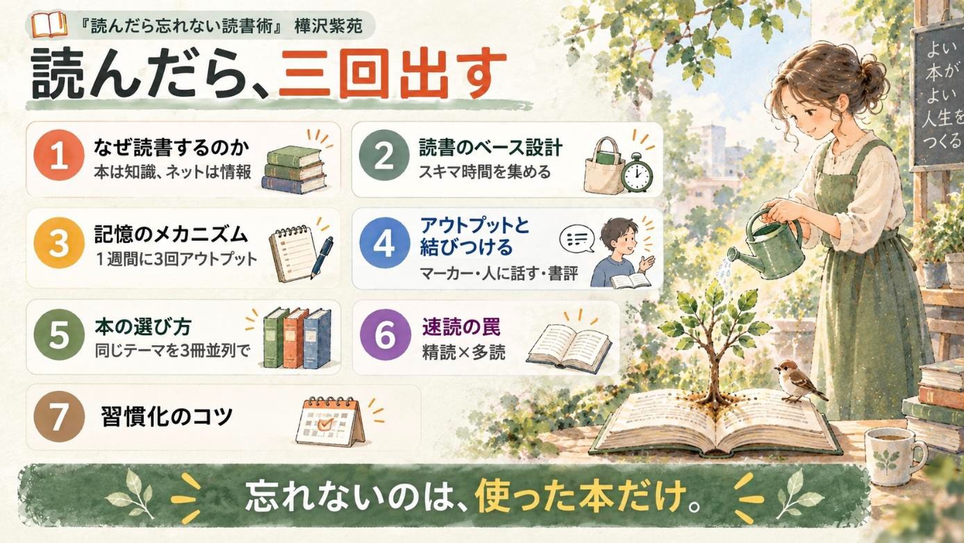 『読んだら忘れない読書術』要約図：読んだら、三回出す