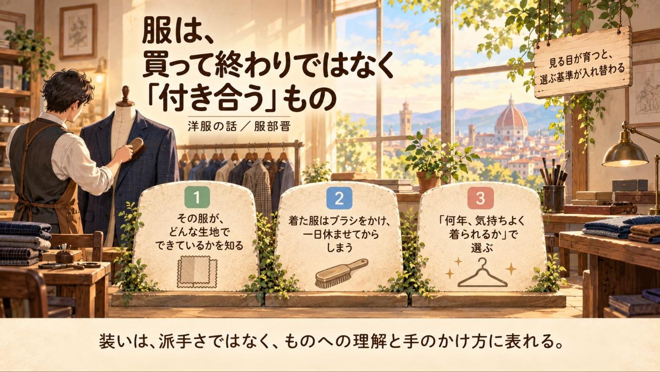 『洋服の話』要約図：服は買って終わりではなく付き合うもの